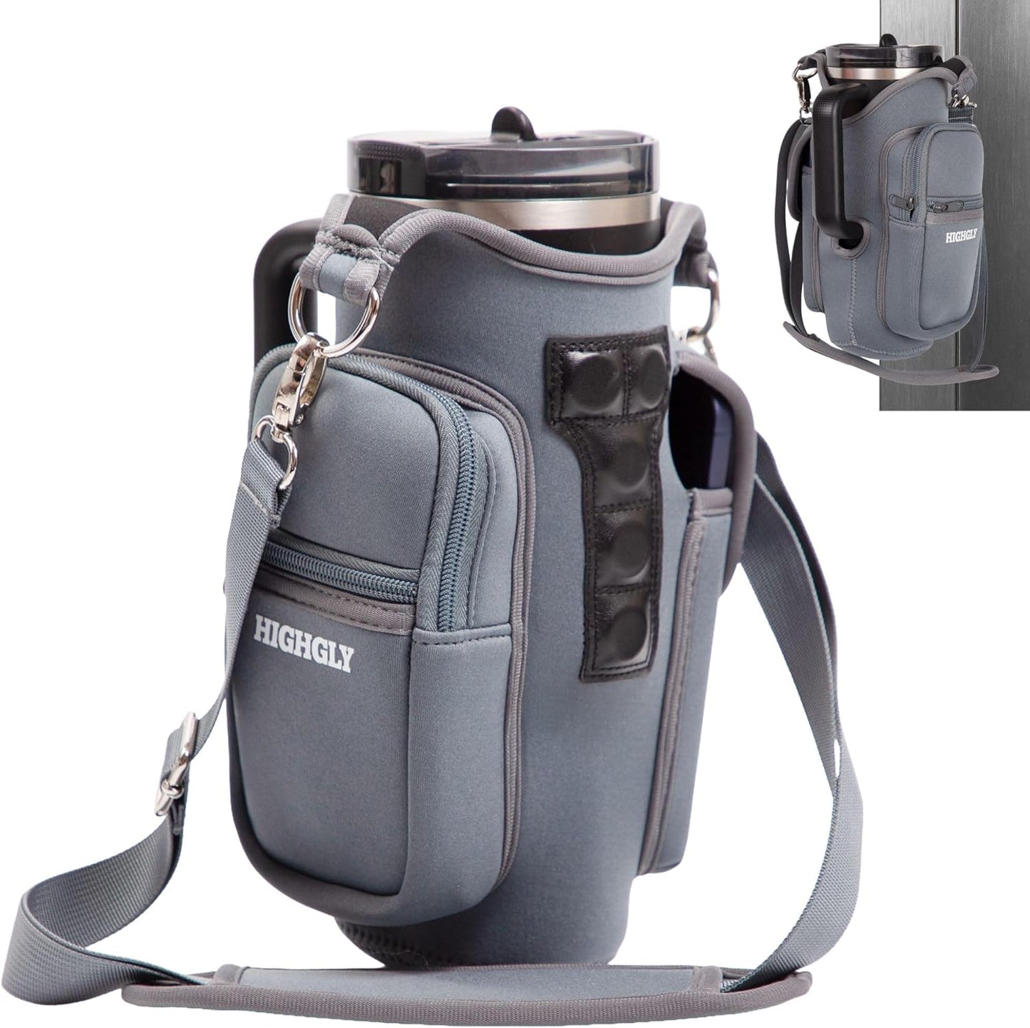 Tumbler Carrier Bag for Stanley & Owala 30–40oz, Magnetic Water Bottle Holder for Gym Equipment, Crossbody Cup Holder with Phone Pocket