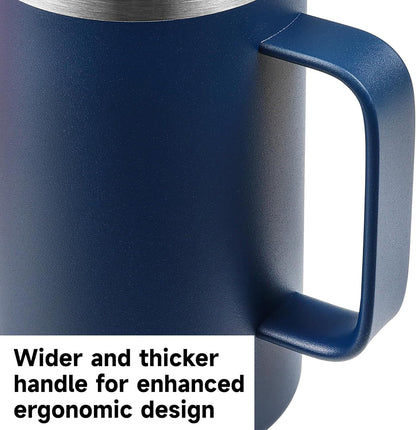 22oz Insulated Coffee Mug with Handle & Leak-Proof Lid - Double Wall Stainless Steel Travel Tumbler for Commute/Office/Home, Orange, 1 Pack