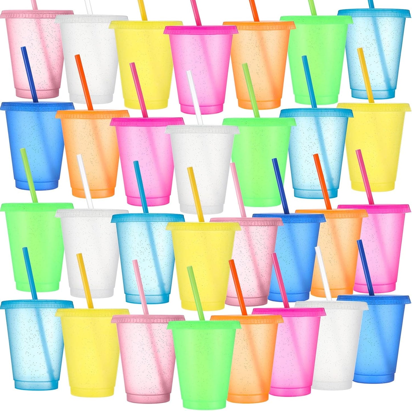 Sieral 30 Pack Cups with Lids and Straws Kids Tumbler with Straw Reusable Water Bottle Iced Coffee Travel Mug Adults Plastic Cups for Parties 16 oz (Candy Colors)