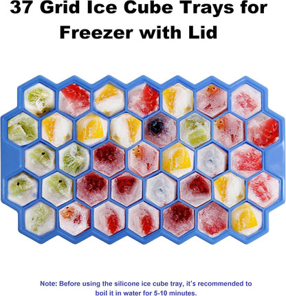 Ice Cube Trays for Freezer with Lid-37 Grid Silicone for Small Ice Cube Molds,Easy-Release Reusable in Organizer Bins or Ice Bucket for Cocktail bar or Iced Coffee Cup