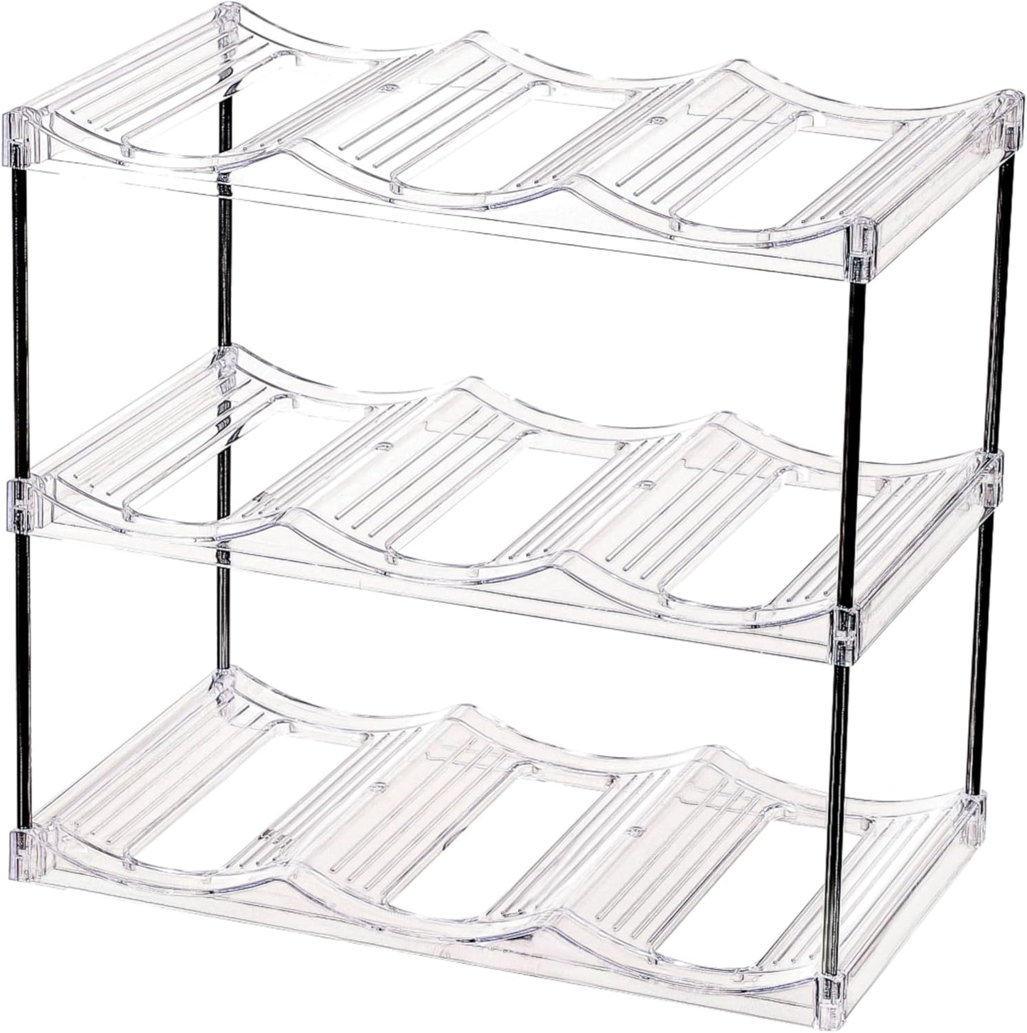 IEEK 3 Tier Stackable Wine and Water Bottle Holder Free-Standing Fridge Wine Bottle Organizers Clear Plastic Water Bottle Holder for Cabinet,Refrigerator,Pantry,Kitchen Countertops,Holds 9 Bottles