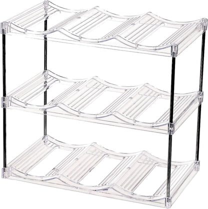 IEEK 3 Tier Stackable Wine and Water Bottle Holder Free-Standing Fridge Wine Bottle Organizers Clear Plastic Water Bottle Holder for Cabinet,Refrigerator,Pantry,Kitchen Countertops,Holds 9 Bottles