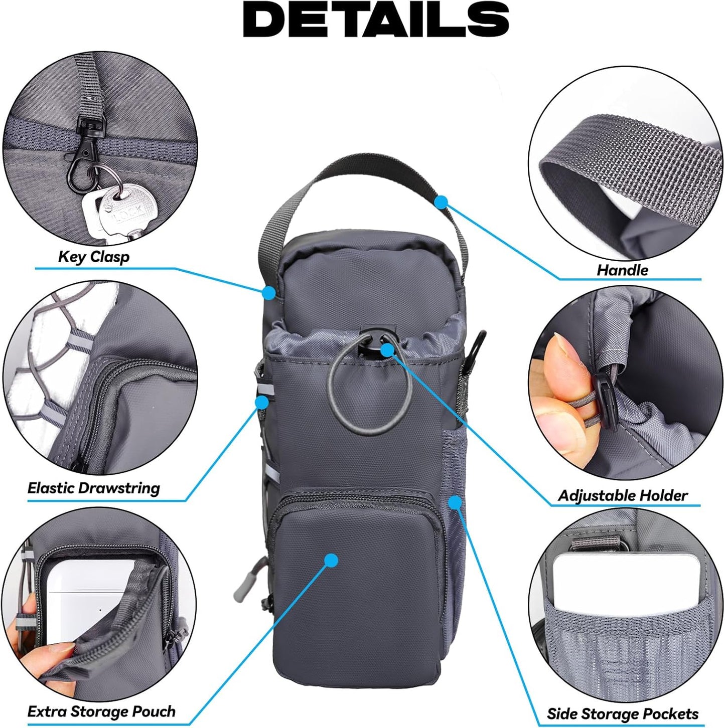 JACZZO Magnetic Gym Bag for Men and Women, Magnetic Water Bottle Holder for Gym, Small Gym Bag, Gym Gifts for Women and Men (Black, <40 OZ)