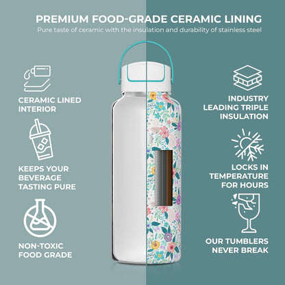 22 oz Ceramic Lined Tea Infuser Travel Tumbler, Micro-Mesh Stainless Steel Infuser, Pure Taste Ceramic Interior, Triple Insulated 12hr Hot Cold, Dual Sip & Straw Lid, Scratch-Resistant