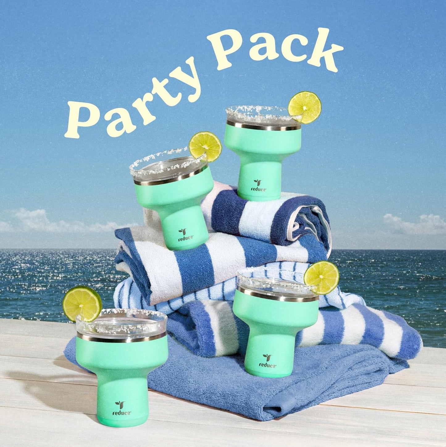REDUCE Saltini 16 oz Cocktail Tumbler - Insulated Margarita Tumbler with Lid - Keeps Drinks Cold for 10 Hours - 360 Sippable Martini Glass Alternative - Shatterproof, Perfect for Parties - Cloud Blue