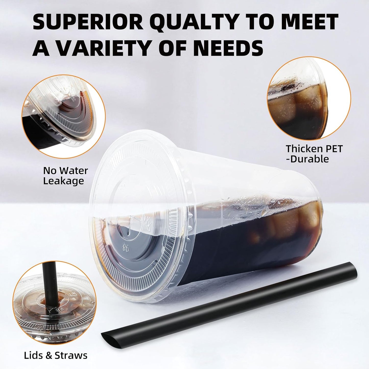 lucdnc 16oz Disposable Clear Plastic Cups with Lids and Smoothies Straws Party Drinking Cups for Milkshakes,Cold Coffee-25 Sets