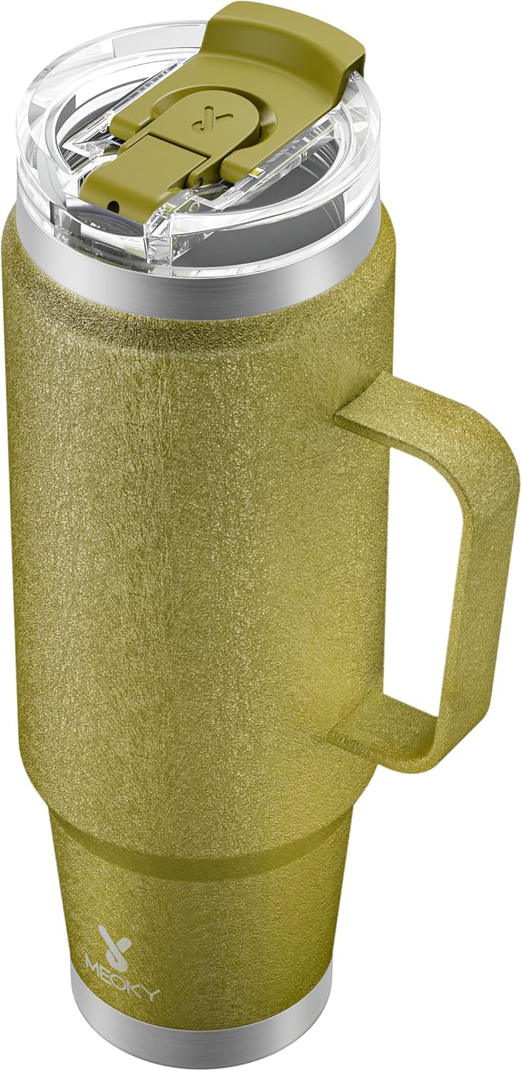 Meoky 32oz Tumbler with Handle, Stainless Steel Travel Mug with 2-in-1 Straw and Sip Lid, Vacuum Insulated Coffee Mug, 100% Leak Proof, Keeps Cold for 24 Hours or Hot for 8 Hours (Sky)