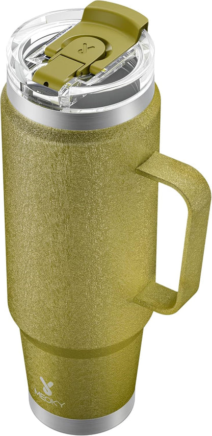 Meoky 32oz Tumbler with Handle, Stainless Steel Travel Mug with 2-in-1 Straw and Sip Lid, Vacuum Insulated Coffee Mug, 100% Leak Proof, Keeps Cold for 24 Hours or Hot for 8 Hours (Sky)