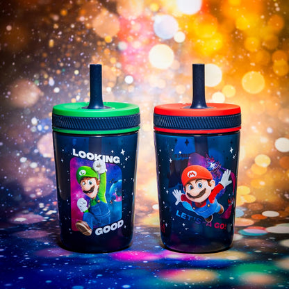 Zak Designs 15oz Bluey Kelso Tumbler Set, Leak-Proof Screw-On Lid with Straw Made of Durable Plastic and Silicone, Perfect Bundle for Kids, 2 Count (Pack of 1) - Colors A