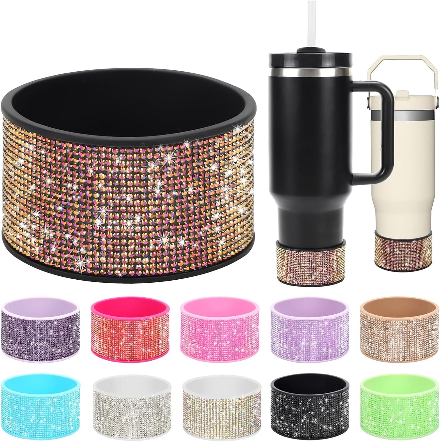 Rhinestone Silicone Boot for 40oz 30oz Stanley Quencher, Anti-Slip Silicone Protector for Qunercher Pro Tour Flip 40oz 30oz, Cup Accessories for 2.75-2.95 inch Trapezoidal Cylinder Base
