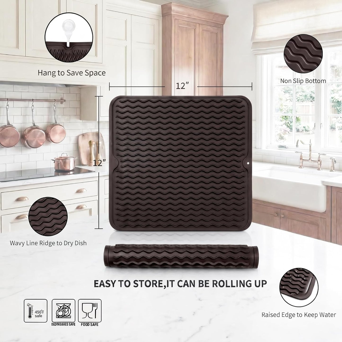 MicoYang Silicone Dish Drying Mat for Multiple Usage,Easy clean,Eco-friendly,Heat-resistant Silicone Mat for Kitchen Counter,Sink,Bar,Bottle,or Cup Green M 17 inches x 6 inches