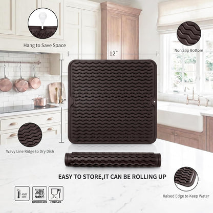 MicoYang Silicone Dish Drying Mat for Multiple Usage,Easy clean,Eco-friendly,Heat-resistant Silicone Mat for Kitchen Counter,Sink,Bar,Bottle,or Cup Green M 17 inches x 6 inches