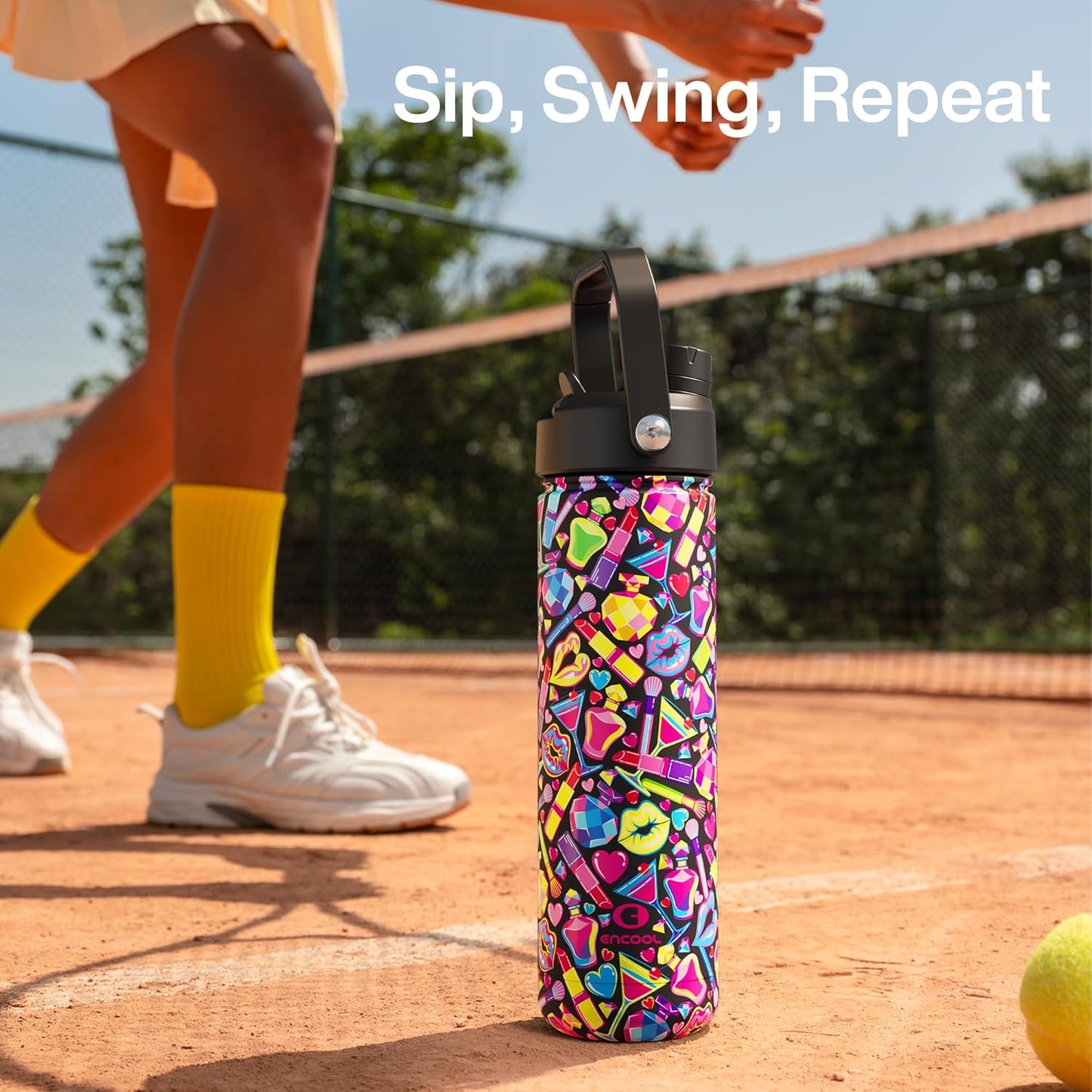 ENCOOL Insulated Water Bottle with Straw Stainless Steel Water Bottle, Leak-Proof, BPA-Free, Double Wall Vacuum Keeps Cold for 24 Hours for Sports, Travel, School (26 oz, Cotton Candy) - Colors C