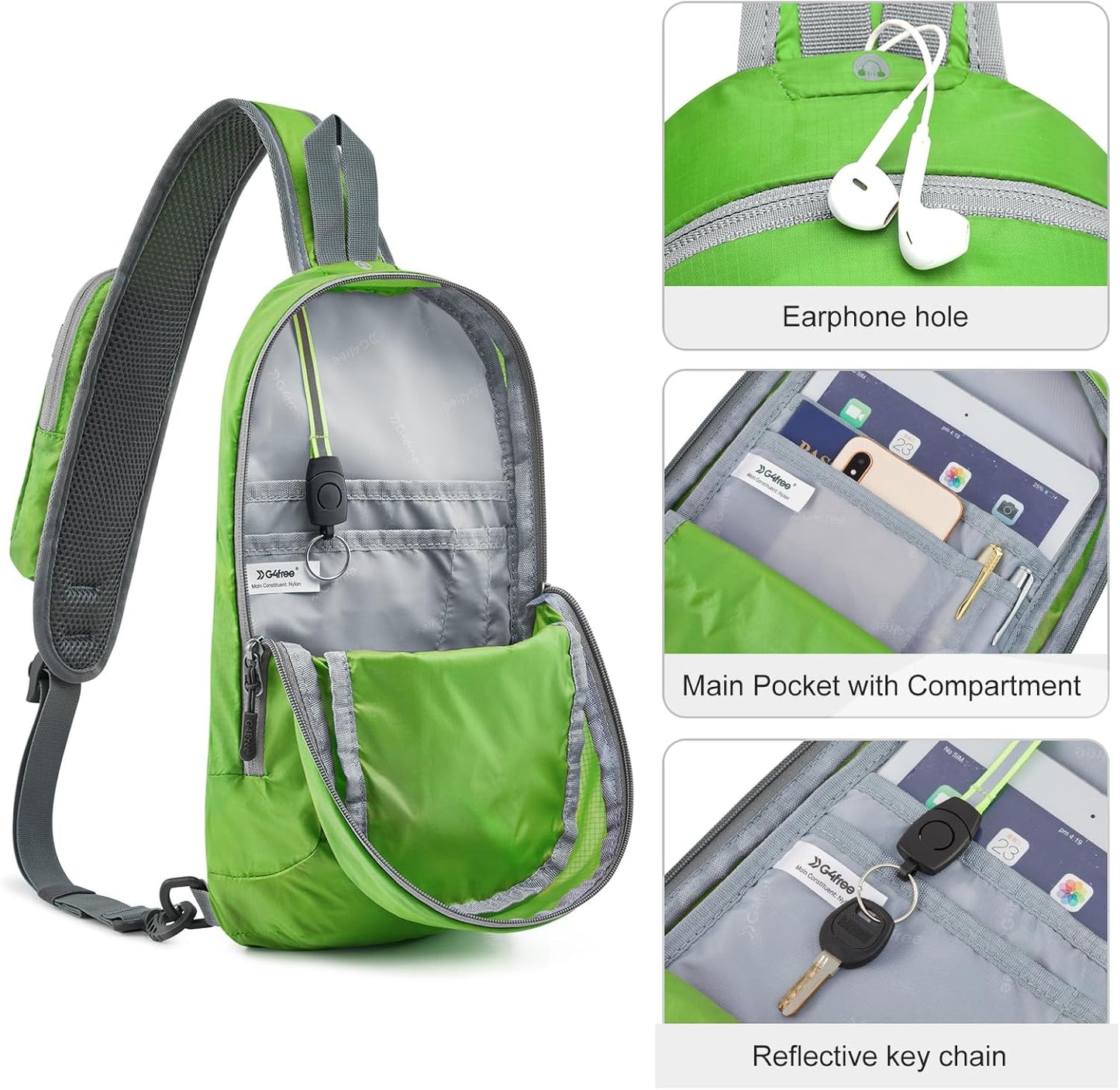 G4Free Sling Bag RFID Blocking Lightweight Crossbody Backpack Chest Shoulder Bag for Travel Sports Running