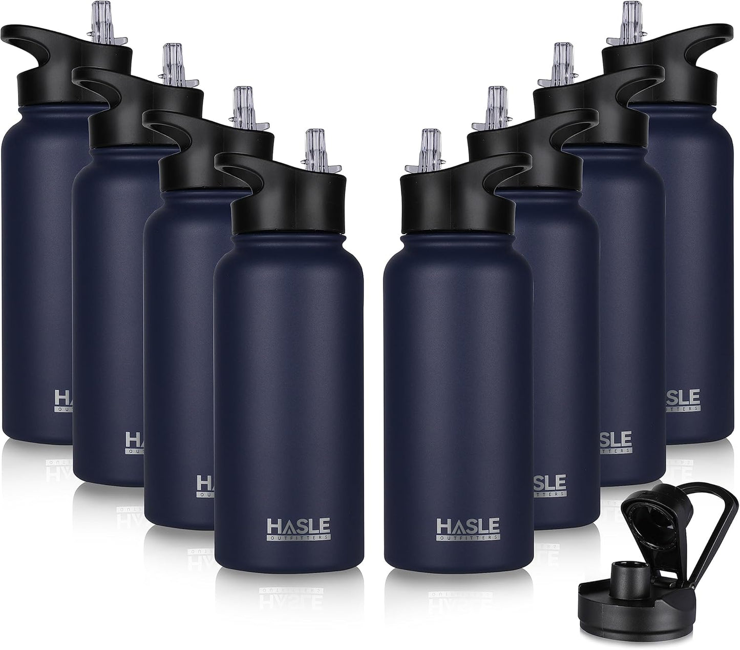 HASLE OUTFITTERS 32 oz Insulated Water Bottle Stainless Steel Double Walled Vacuum Sports Water Bottle with 2 Lids (Straw and Spout Lid) for Gym Camping Hiking(Black,1)