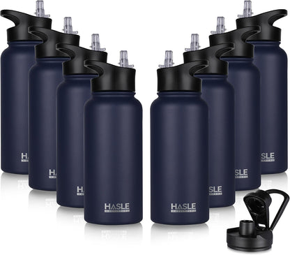 HASLE OUTFITTERS 32 oz Insulated Water Bottle Stainless Steel Double Walled Vacuum Sports Water Bottle with 2 Lids (Straw and Spout Lid) for Gym Camping Hiking(Black,1)