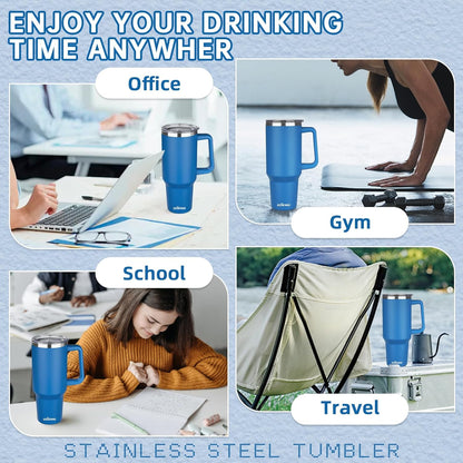 20 oz Insulated Coffee Mug with Ceramic Coating, Stainless Steel Travel Mug Tumbler with Handle Lid and Straw, Double Wall Leak-Proof Coffee Travel Mug Keeps Drink Hot and Cold (Black)