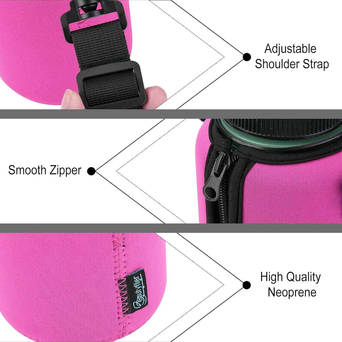 Beautyflier Neoprene Water Bottle Sleeve Insulator Cooler, Compatible with Nalgene Water Bottle 32 OZ, with Adjustable Shoulder Strap for Hydro Flask Wide Mouth Bottle 32oz, etc.