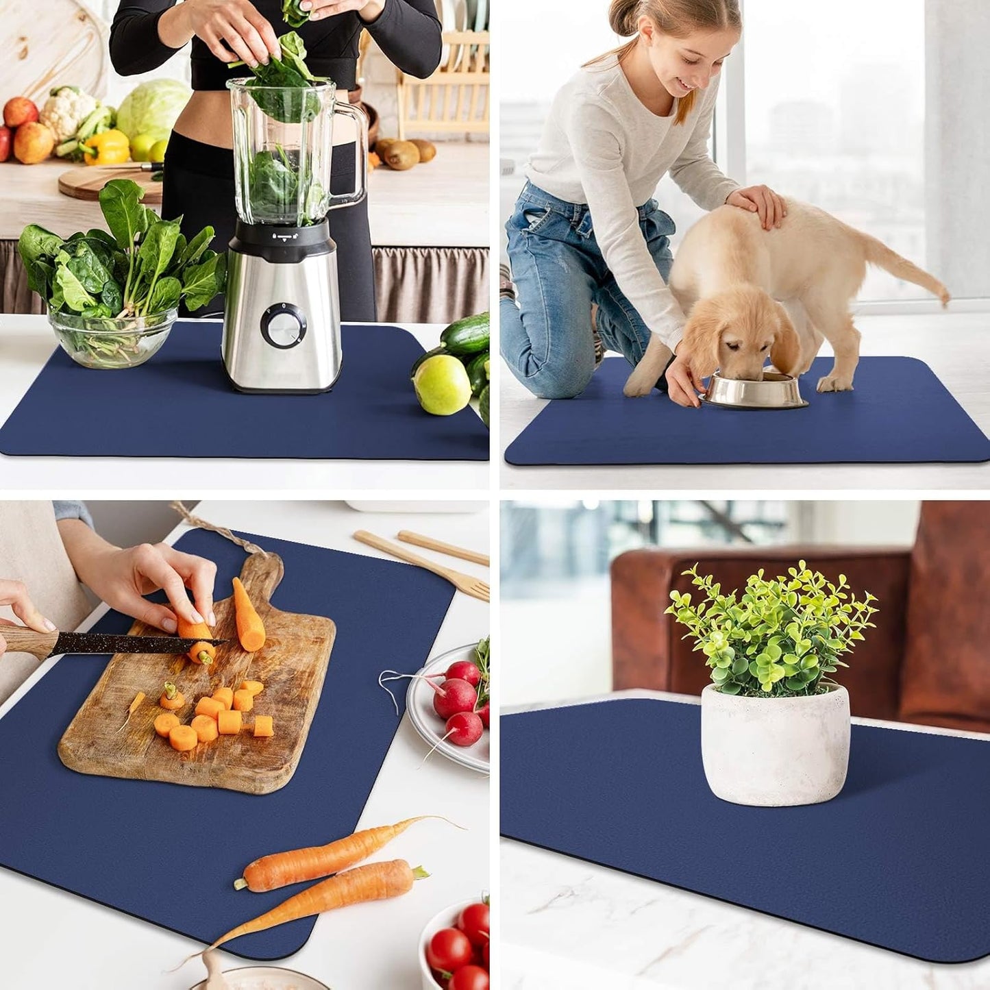 WISELIFE Dish Drying Mat Super Absorbent Drying Mat Large Dish Drying Mats for Kitchen Counter Easy Clean Dish Mat Kitchen Drying Mat15"x 18" Stylish Grey