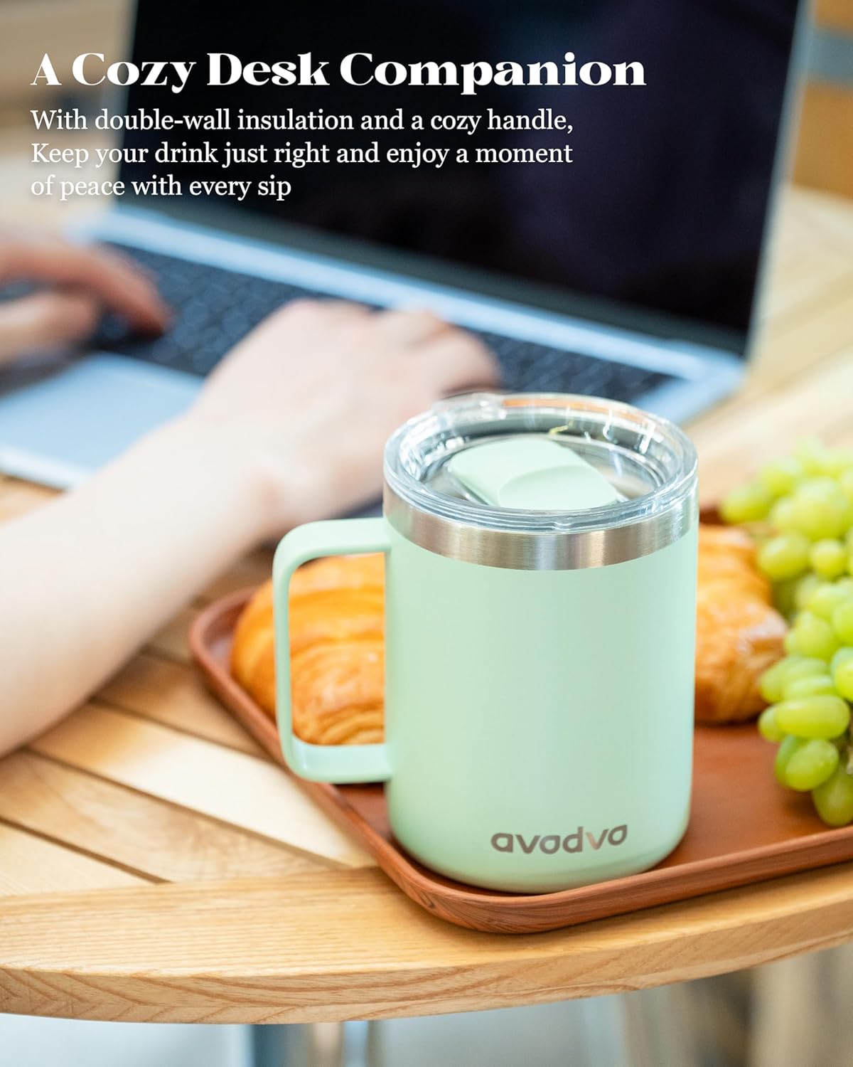 12oz Insulated Coffee Mug with Lid – Includes Two Lids, Stainless Steel Coffee Travel Mug with Handle, Double Wall Vacuum Insulated Camping Mug for Home, Office & Outdoor, Navy Blue
