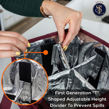 Reusable Drink Carrier with Handle – Tip-Resistant 4 Cup Carrier with Shoulder Strap for Delivery – Insulated, Foldable, Adjustable Dividers – Portable Caddy Tote Bag, Drink Holder for Car