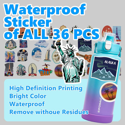 Insulated Water Bottle with Lid & Boot & Stickers, 24 oz Stainless Steel Sweat Free Bottle Keep Cold 24H, BPA-Free Sports Wide Mouth Water Bottle, BlueBlack