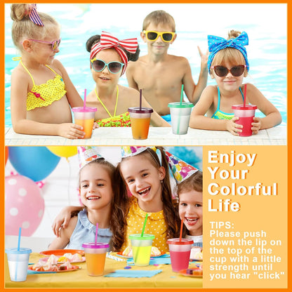 Sieral 30 Pack Cups with Lids and Straws Kids Tumbler with Straw Reusable Water Bottle Iced Coffee Travel Mug Adults Plastic Cups for Parties 16 oz (Candy Colors)