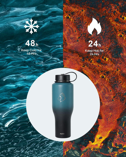 BUZIO 40oz Insulated Water Bottle Fits in Any Car Cup Holders, 40oz Vacuum Insulated Tumbler with Lids and Straw for Water, Travel Mug Cupholder Friendly, Leakproof Keep Cold & Hot, Indigo Crush