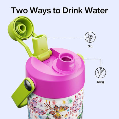 ENCOOL Insulated Water Bottle with Straw Stainless Steel Water Bottle, Leak-Proof, BPA-Free, Double Wall Vacuum Keeps Cold for 24 Hours for Sports, Travel, School (26 oz, Cotton Candy) - Colors D