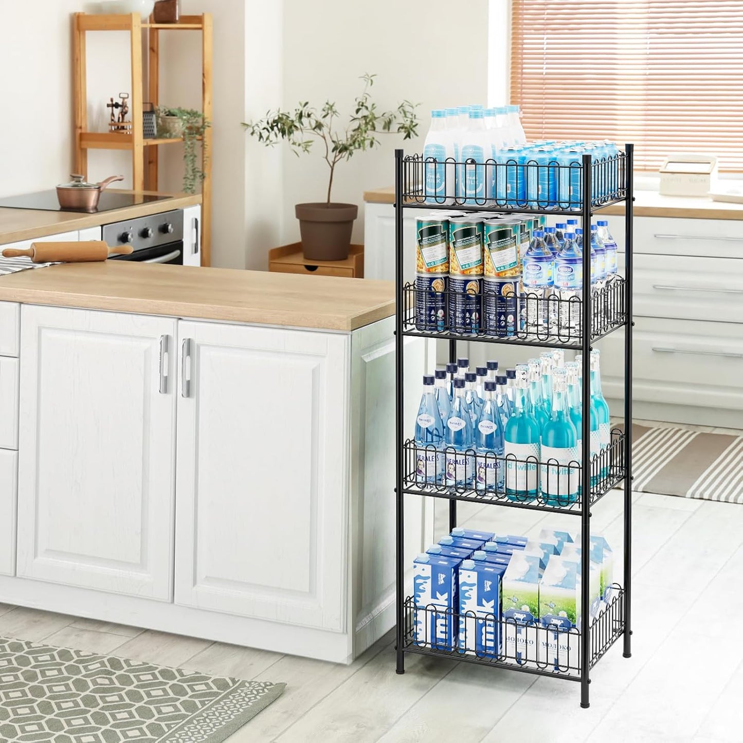 OYEAL Water Bottle Holder Rack 3 Tier Soda Drink Organizer Vertical Metal Food Storage Shelf for Kitchen Countertop Pantry, Can Storage Organizer for Pantry