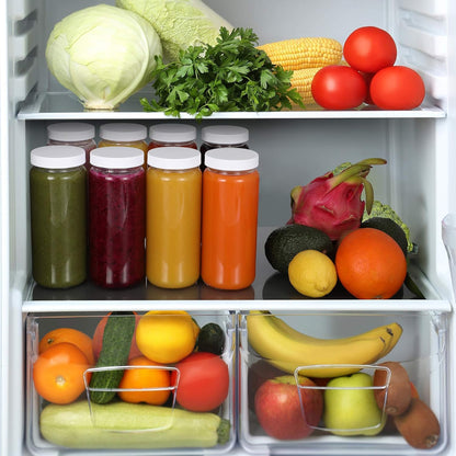 8 Pack 16OZ Glass Juice Bottles with 8 Airtight Lids & 2 Straw Lids & 2 Straws - Freezable Juice Container, Travel Juicing Jars, Drinking Water Cups - Reusable Tall Mason Jar for Tea, Juice, Smoothies