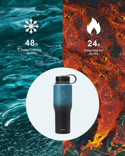 BUZIO 40oz Insulated Water Bottle Fits in Any Car Cup Holders, 40oz Vacuum Insulated Tumbler with Lids and Straw for Water, Travel Mug Cupholder Friendly, Leakproof Keep Cold & Hot, Indigo Crush