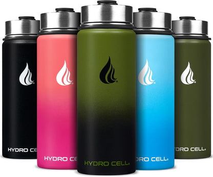 HYDRO CELL Stainless Steel Insulated Water Bottle with Straw - For Cold & Hot Drinks - Metal Vacuum Flask with Screw Cap and Modern Leakproof Sport Thermos for Adults (Neon 18oz)