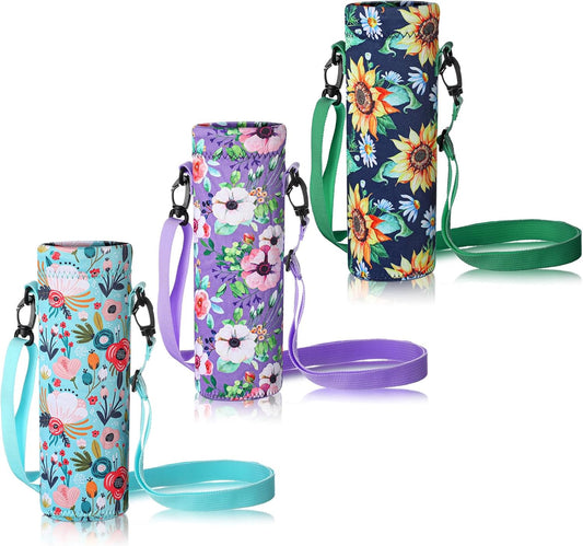 CHENGU 3 Pack 25 oz Neoprene Water Bottle Carrier Bag with Adjustable Shoulder Strap Water Bottle Holders for Adults Sports Gym Hiking Camping Walking(Mandala Style)