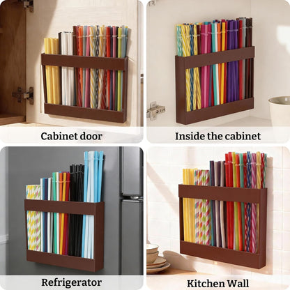 9.5” Large Acrylic Straw Holder for Cabinet Door with Detachable Ultra Sticky Adhesive Squares and Stickers, 2026 Reusable Straws Organizer Storage Dispenser for Kitchen Counter Cupboard