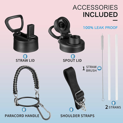 KXIAOCHEN Insulated Water Bottle With Strap, Cold For 48 Hrs Leak Proof, Triple Wall Stainless Steel Sports Water Bottle With Straw And Spout Lid For Gym Hiking Travel