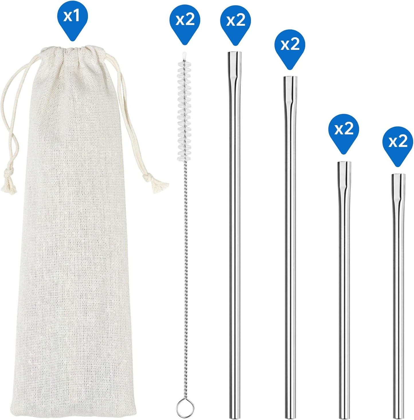 NiHome 8PCS Stainless Steel Straws Fit for Stanley 40oz 30oz 20oz 14oz Tumblers, 4 Lengths Reusable Drinking Straws with Cleaning Brushes and Pouch, 9mm Wide Straws for Boba, Smoothie, Dishwasher Safe