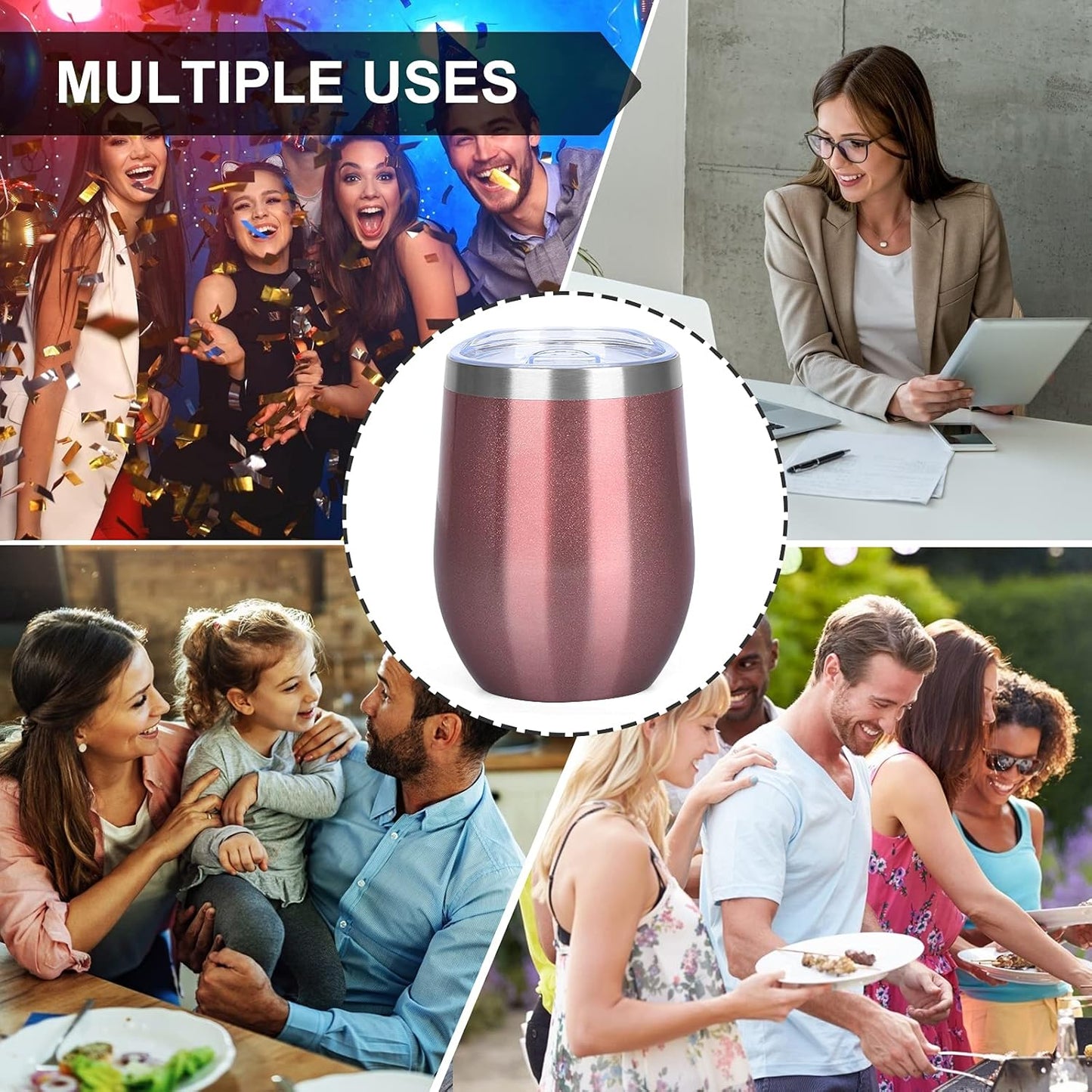 MEZMUT 12 Oz Insulated Wine Tumbler with Lid Double Wall Vacuum Stainless Steel Wine Glass Coffee Mug Insulated Tumbler Cup for Champaign, Cocktail, Beer (Black, 1 Pack)