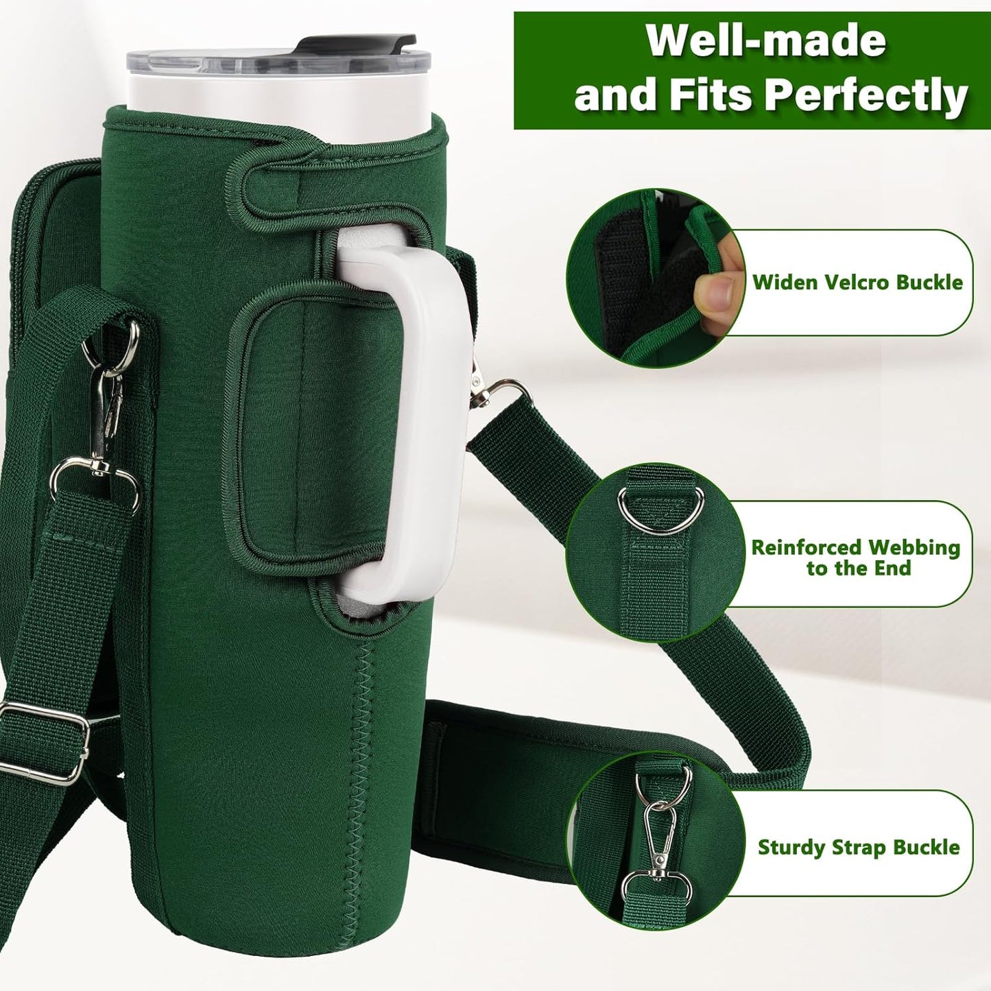 LEFOR·Z Water Bottle Carrier Bag with Phone Pocket Compatible with Stanley/Meoky 40 oz Tumbler with Handle,Water Bottle Holder Pouch with Adjustable Strap Compatible with Stanley Cup Accessories