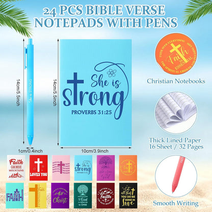 Feifeiya 72 Pcs/ 24 Set Bible Verse Gifts Bulk 24 oz Father's Day Christian Plastic Tumbler with Lids and Straws Inspirational Prayer Notepads Religious Pen Church Cups Gift for Christian Party Favors