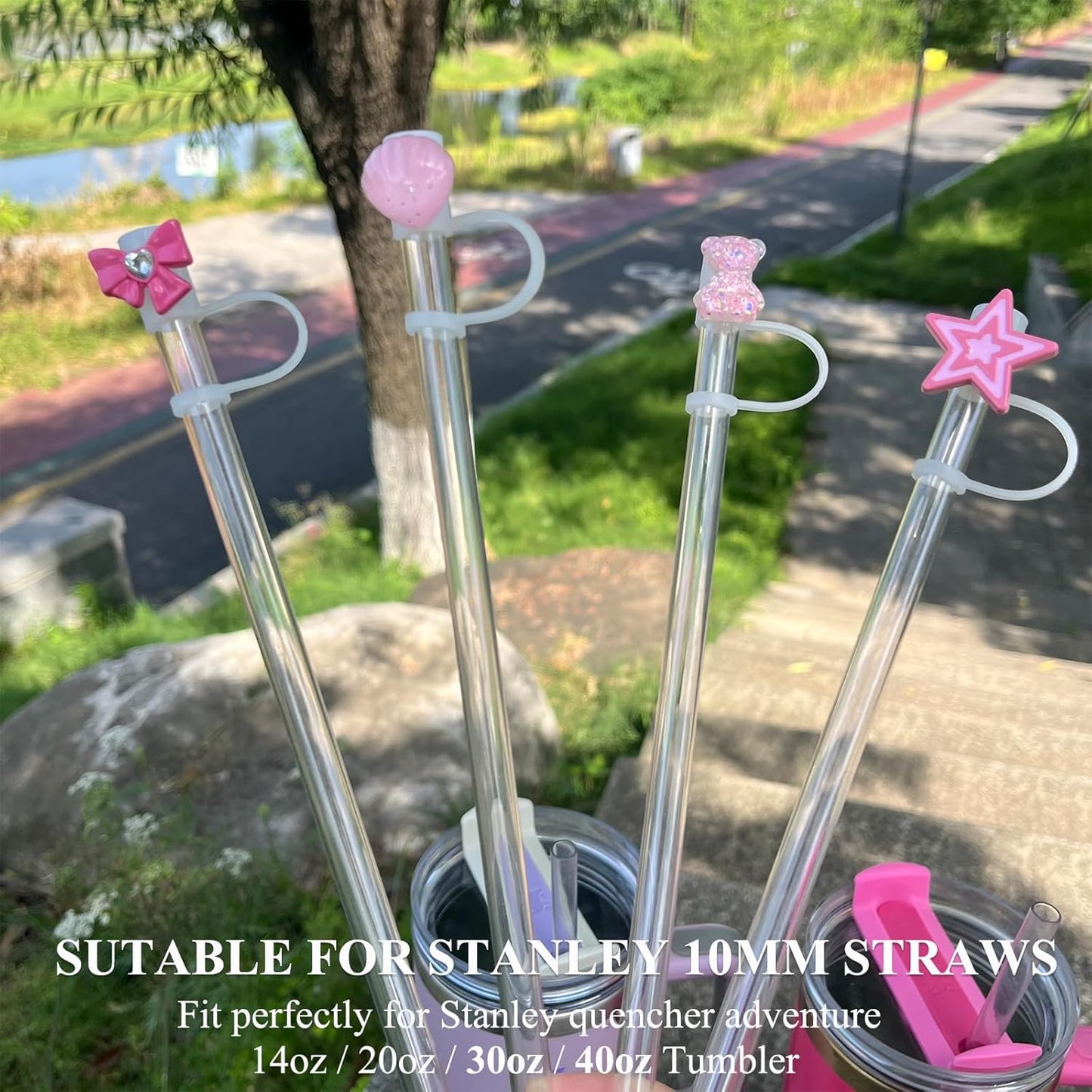Bling Diamond Straw Cover for Stanley Cup Accessories - Silicone Straw Toppers with Silver Rhinestone fit 9-12mm Straws