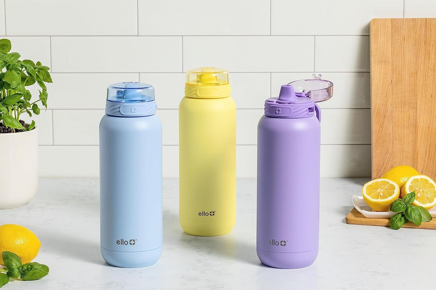 Ello Cooper 22oz Stainless Steel Water Bottle with Straw and Carry Handle, Double Walled and Vacuum Insulated Metal, Leak Proof Locking Lid with Soft Silicone Spout, Reusable, BPA Free, Lilac