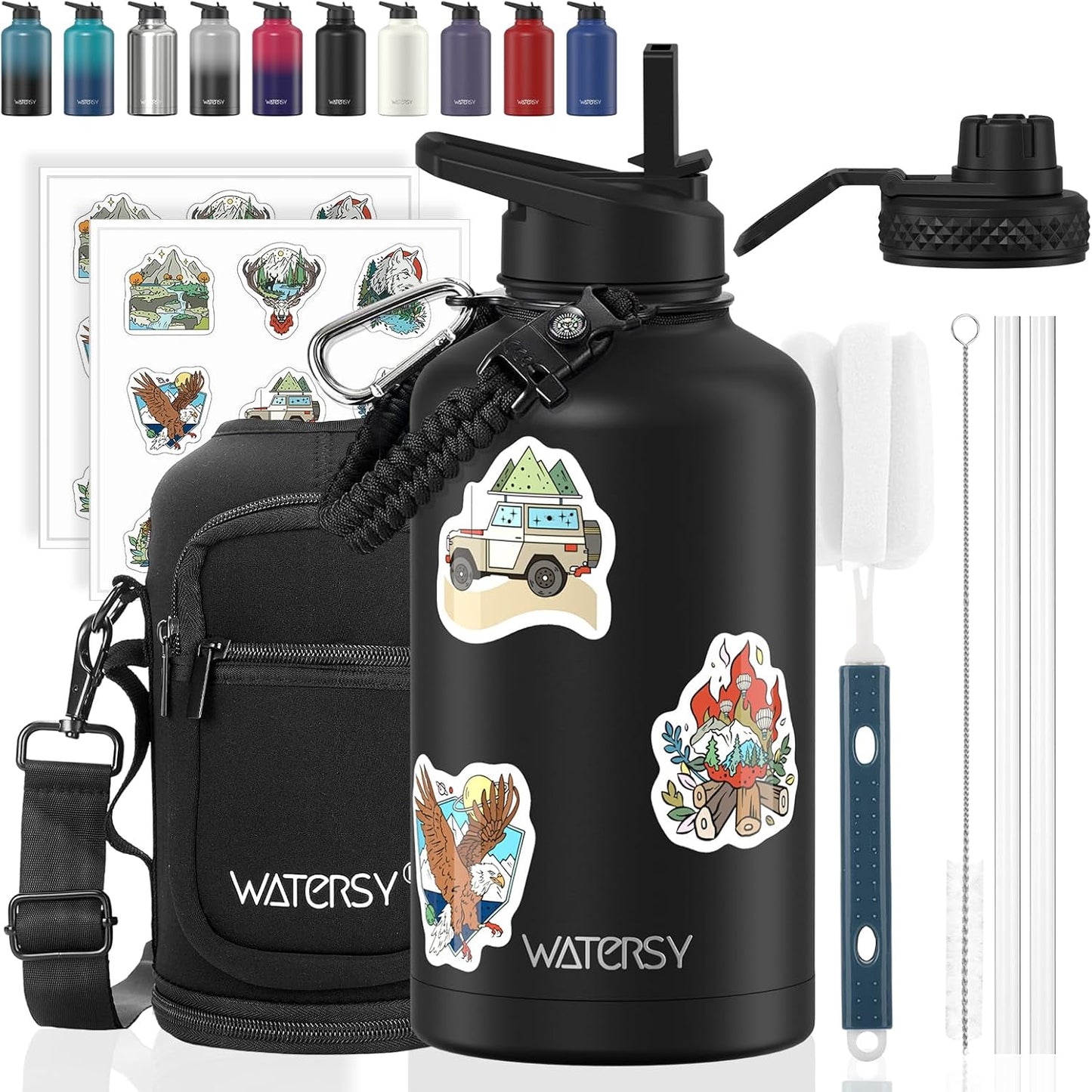 40oz Insulated Water Bottle (Cold for 48 Hrs),BPA Free&Leak Proof,Stainless Steel Water Flask,Water Jug with Straw Spout Lids for Gym,Hiking,Travel,Black Blue