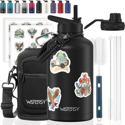 40oz Insulated Water Bottle (Cold for 48 Hrs),BPA Free&Leak Proof,Stainless Steel Water Flask,Water Jug with Straw Spout Lids for Gym,Hiking,Travel,Black Blue