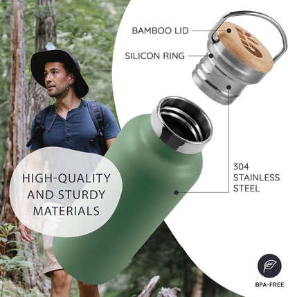 Bambaw 24 oz Stainless Steel Water Bottle, Insulated Metal Water Bottle Wide Mouth, Great for Hiking & Travel, With Handle Easy to Carry, Rust-Resistant & Durable (Aegean Blue)
