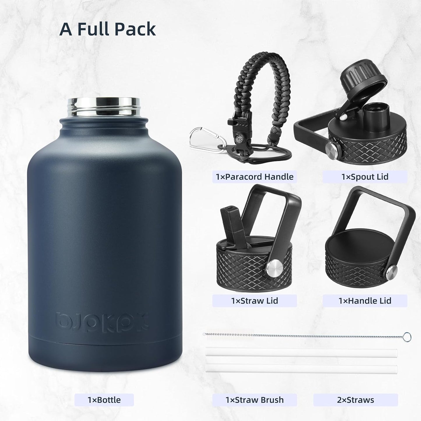 BJPKPK Insulated Water Bottles with Straw Lid, 40oz Stainless Steel Water Bottles with 3 Lids, BPA Free Leakproof Thermo, Tumblers, Cups for Sports, Gym- Midnight - Colors A
