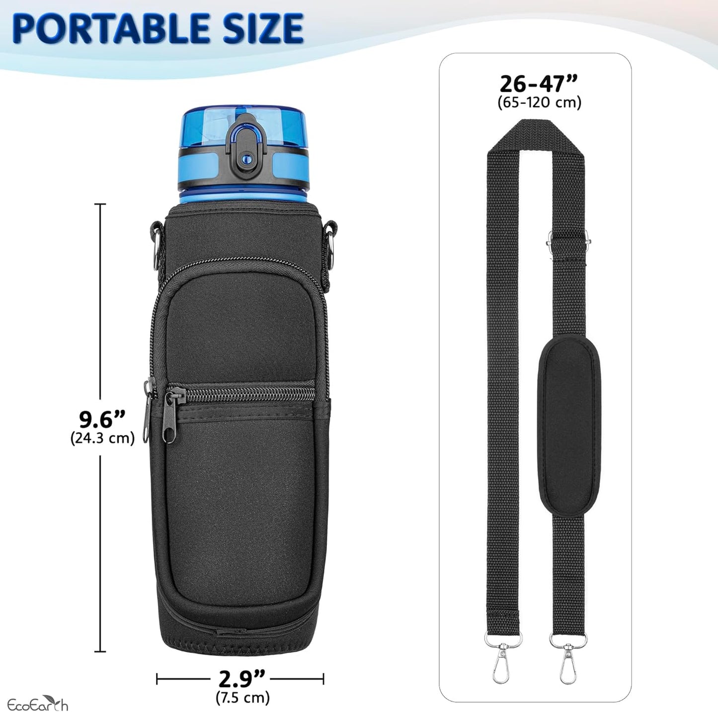 EcoEarth - Water Bottle Holder with Strap - Water Bottle Carrier Bag for Hiking - Crossbody Hydration Pouch with Phone Holder