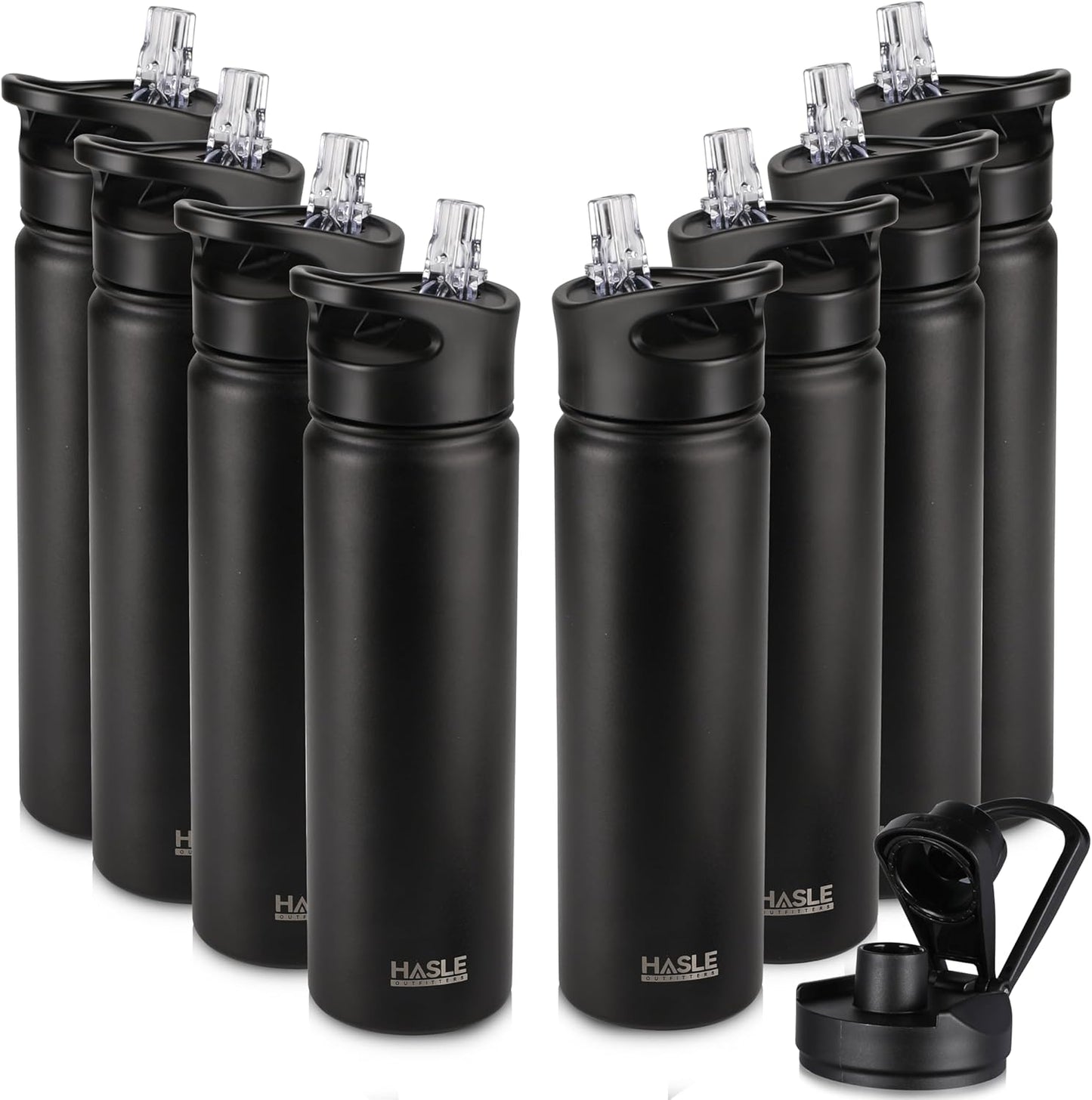 HASLE OUTFITTERS 32 oz Insulated Water Bottle Stainless Steel Double Walled Vacuum Sports Water Bottle with 2 Lids (Straw and Spout Lid) for Gym Camping Hiking(Black,1)