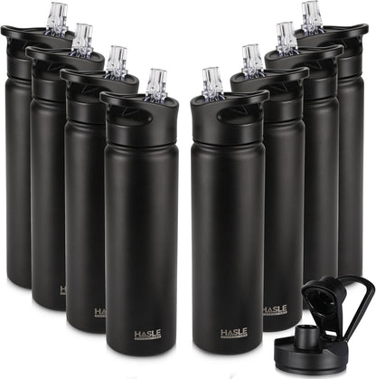 HASLE OUTFITTERS 32 oz Insulated Water Bottle Stainless Steel Double Walled Vacuum Sports Water Bottle with 2 Lids (Straw and Spout Lid) for Gym Camping Hiking(Black,1)