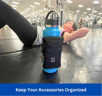 Gym Mate Magnetic Water Bottle Sleeve Pouch for Gym. Attaches Magnetically to Metal Surface so Your Bottle is Always Within Reach. Accessory Pockets for Cell Phones, Key, Cards, Headphones.